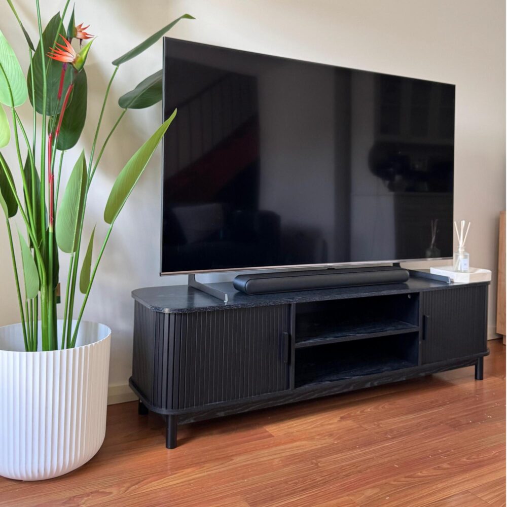 160cm Ribbed Black Entertainment Unit