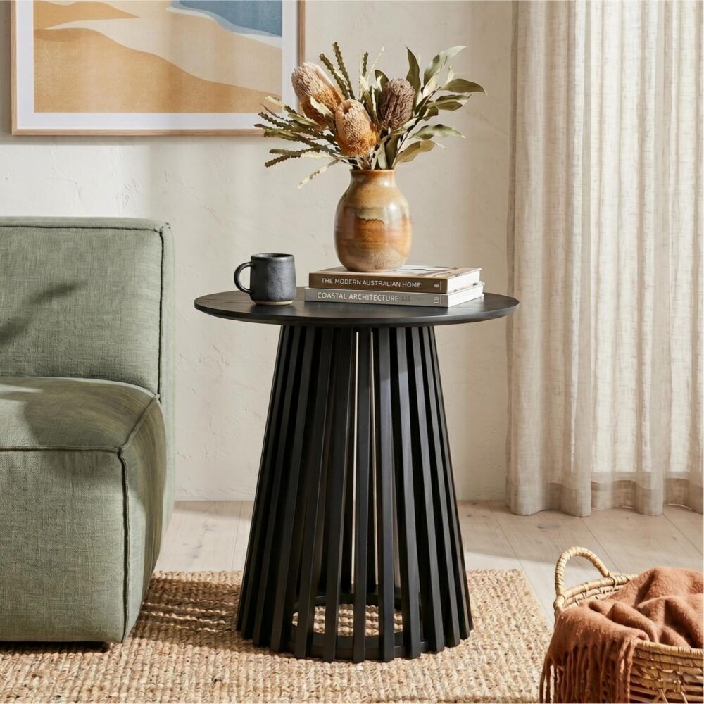 Side Table – Black Wood, Slat Design