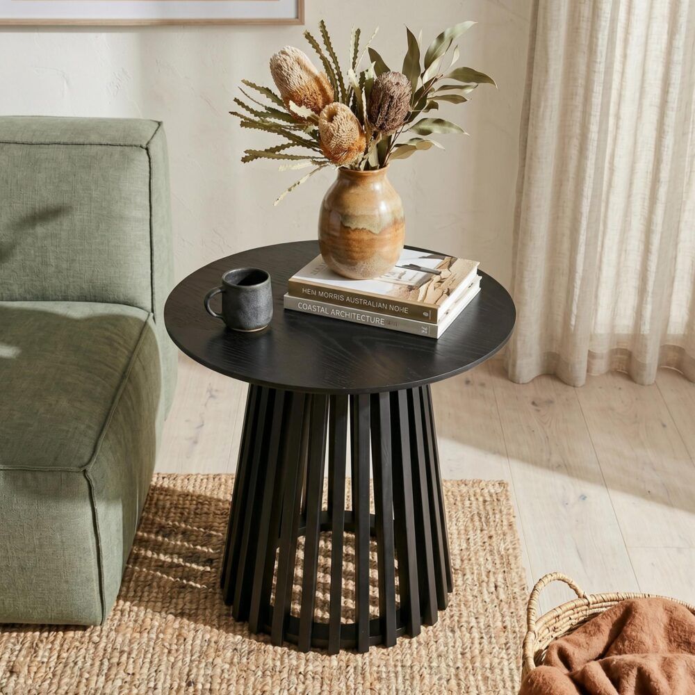 Side Table – Black Wood, Slat Design