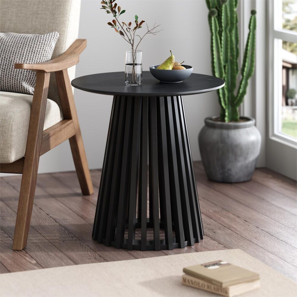 Side Table – Black Wood, Slat Design