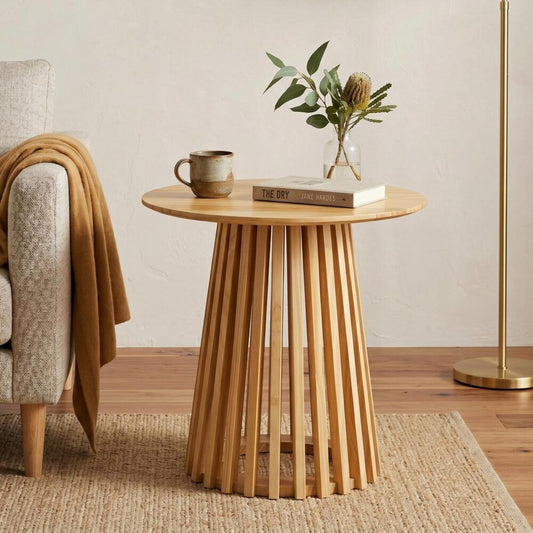 Timber Side Table – Natural Solid Wood, Slat Base