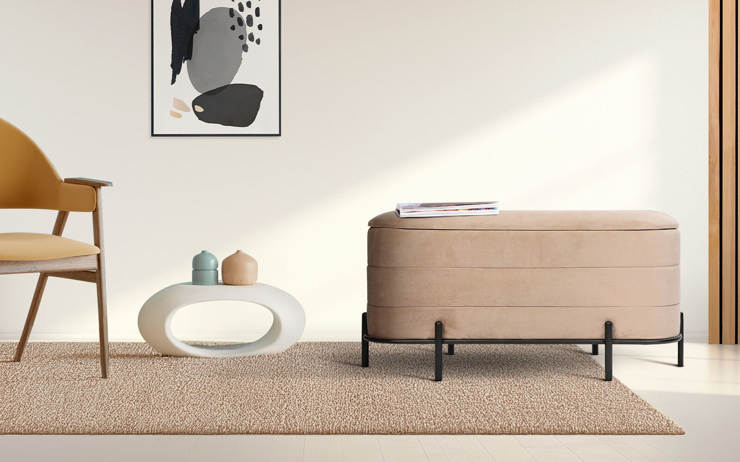 La Bella Storage Ottoman Coffee Table – Velvet, Camel Beige
