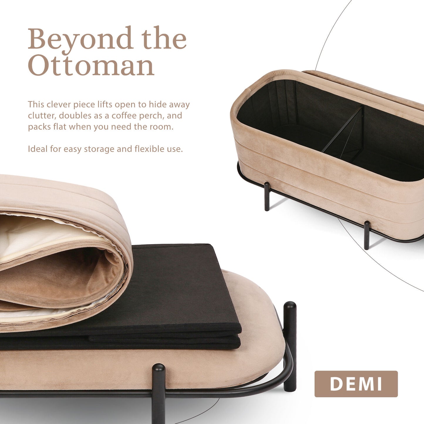 La Bella Storage Ottoman Coffee Table – Velvet, Camel Beige