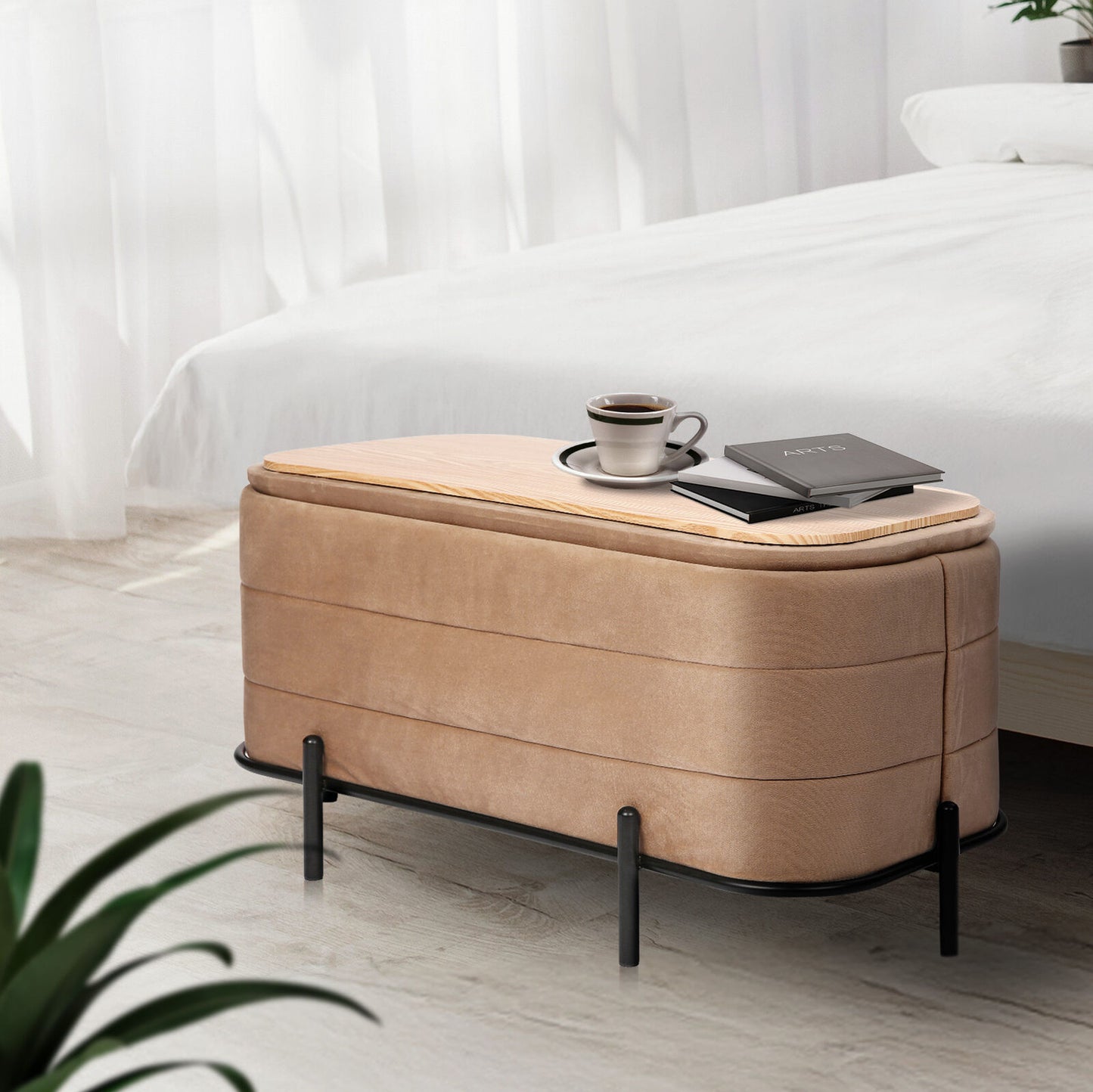 La Bella Storage Ottoman Coffee Table – Velvet, Camel Beige