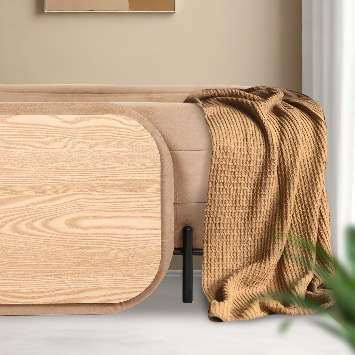 La Bella Storage Ottoman Coffee Table – Velvet, Camel Beige