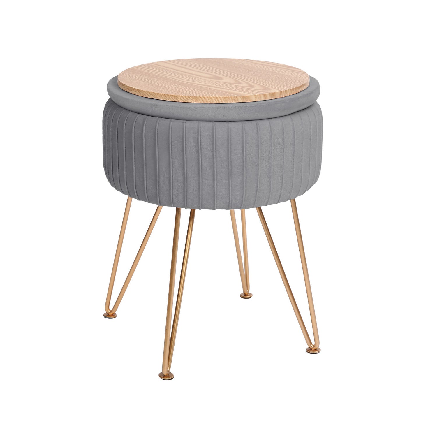 Side Table Storage Ottoman – Velvet Padded Stool, Grey