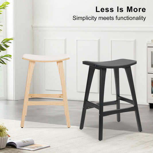 Wooden bar stool padded fabric beige and black, showcasing simplicity and functionality in modern Australian home styling.