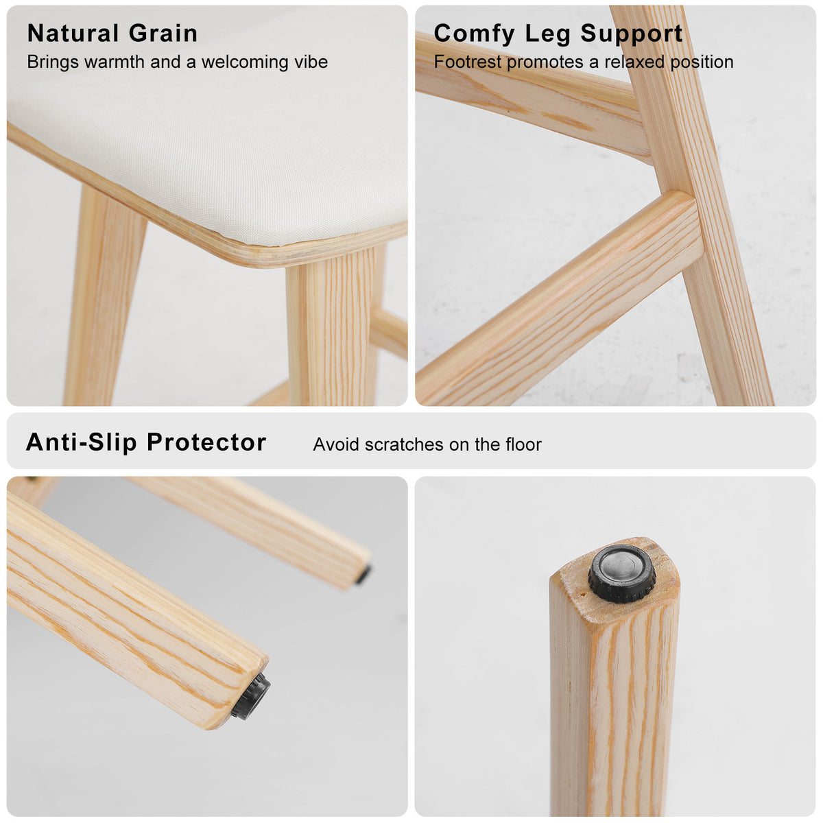 4X Wooden Bar Stool Padded Fabric Dining Chair KANSO 65cm BEIGE