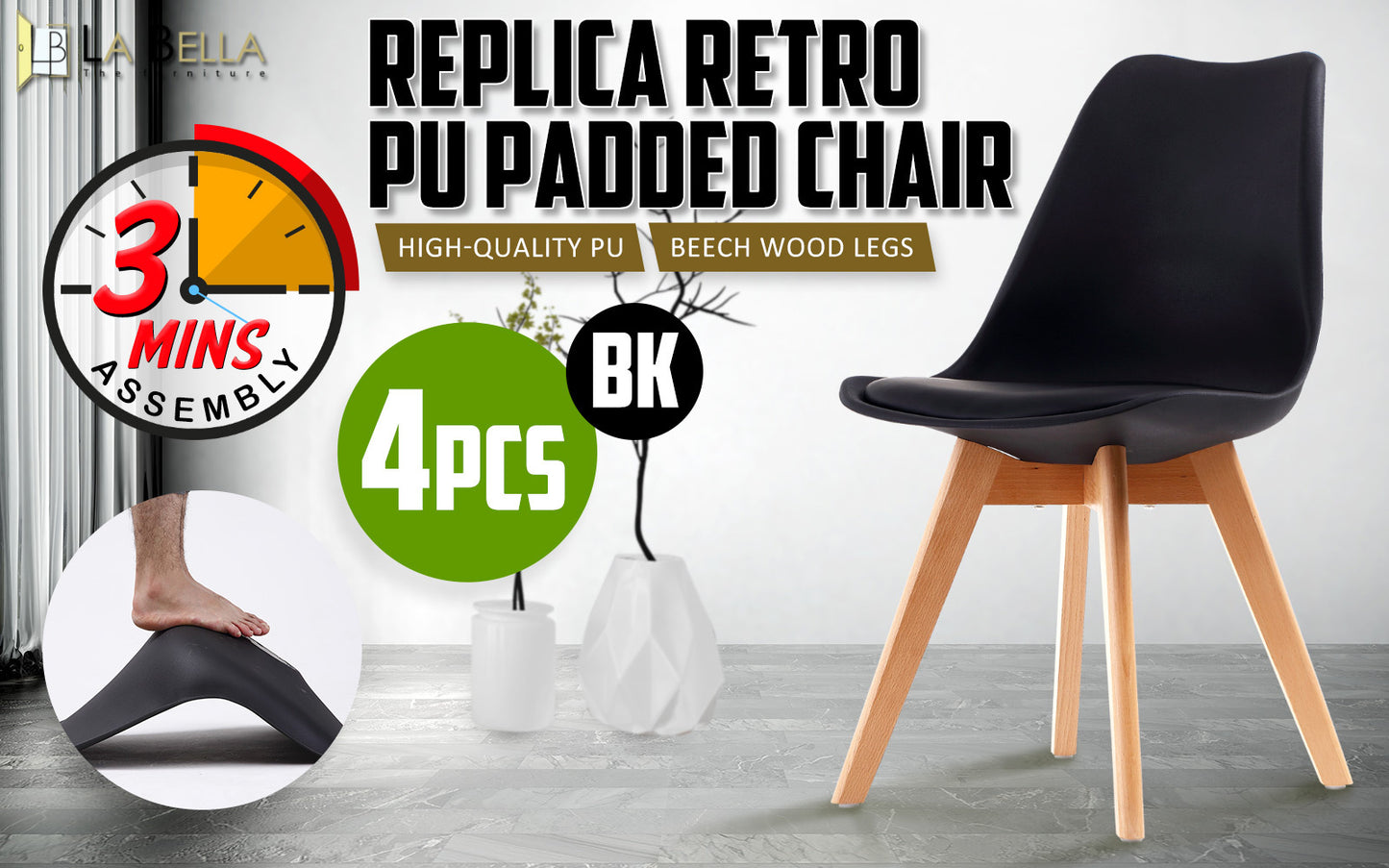 4X Retro Dining Cafe Chair Padded Seat