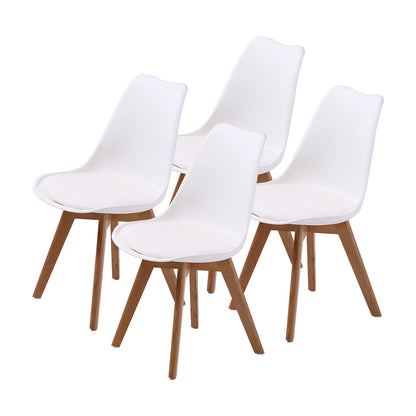 Retro Dining Chair Set – Padded White Seat, Beech Wood Legs (4 Pack)
