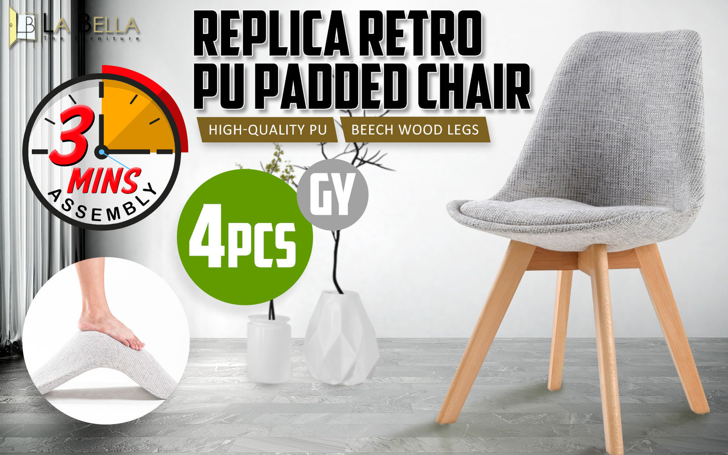 4X Retro Dining Cafe Chair Padded Seat