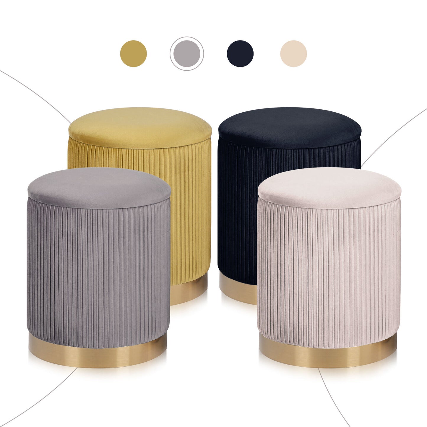 Side Table Storage Ottoman Set – Velvet, Grey, Two Sizes