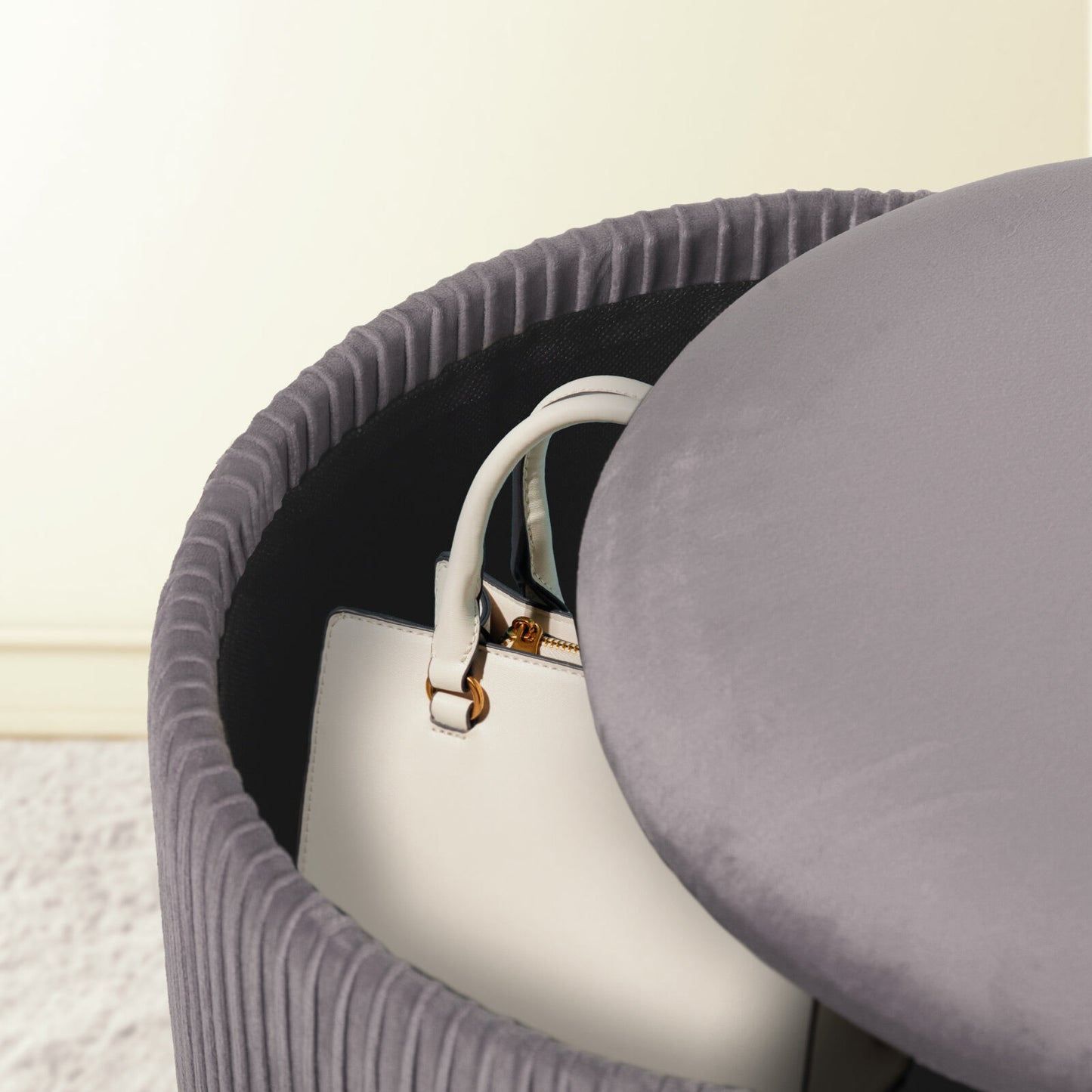 Side Table Storage Ottoman Set – Velvet, Grey, Two Sizes