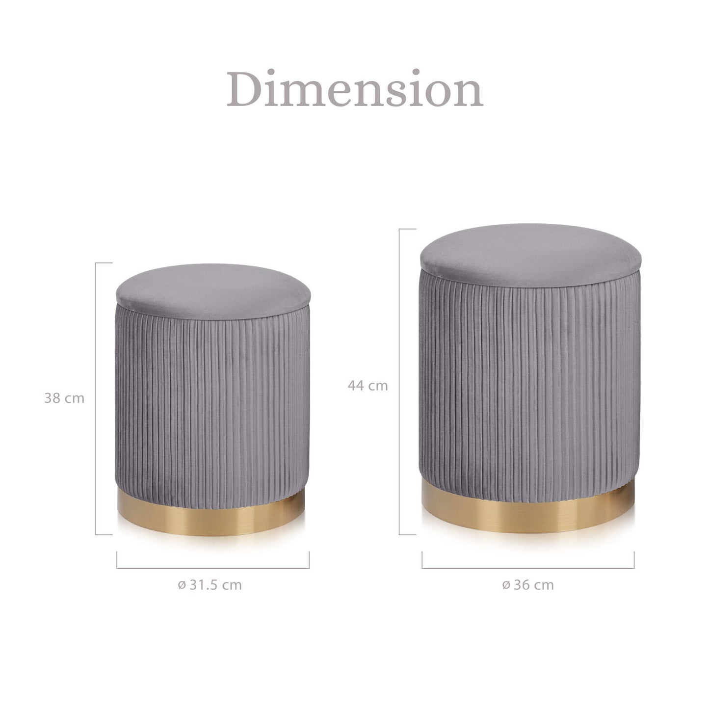 Side Table Storage Ottoman Set – Velvet, Grey, Two Sizes