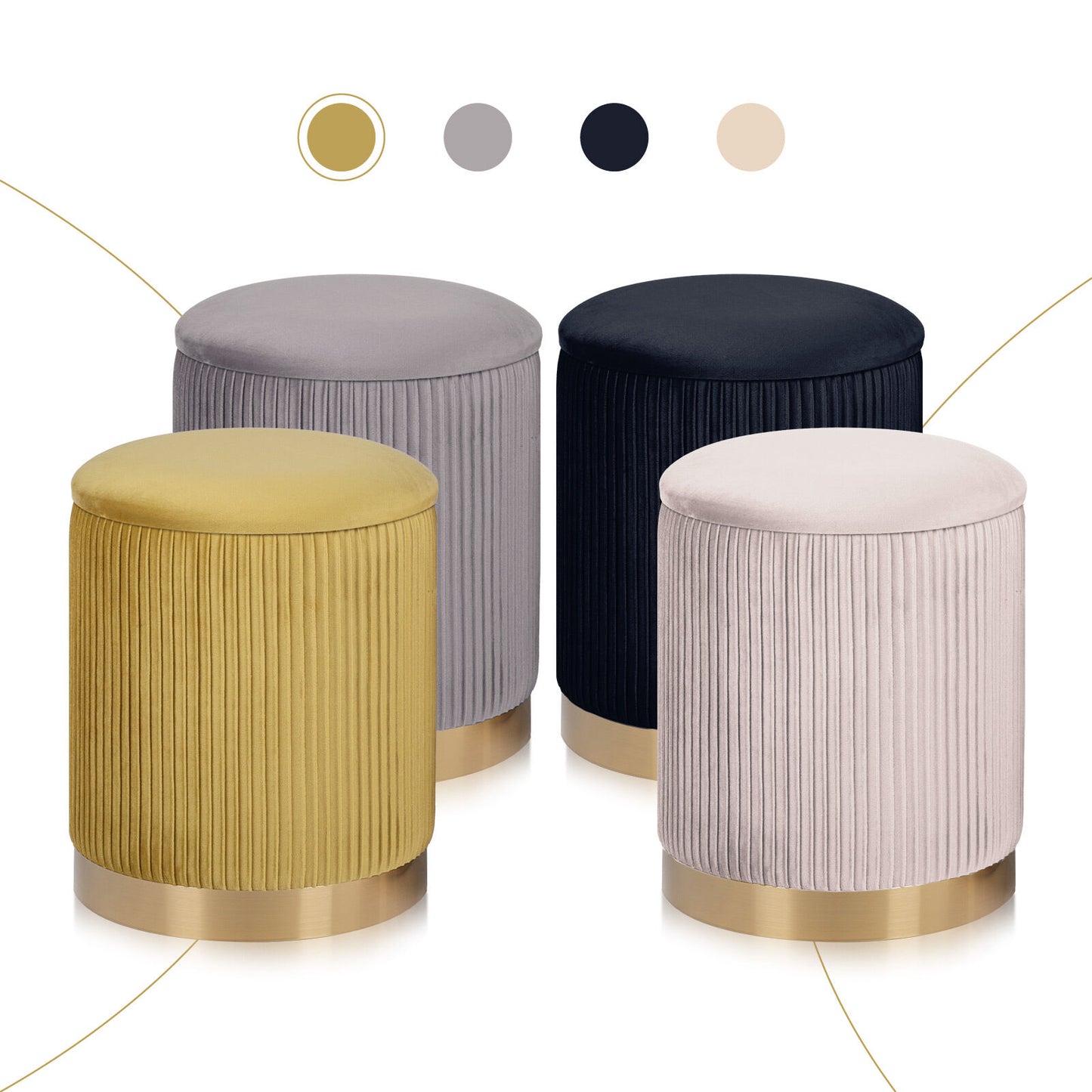 Side Table Storage Ottoman Set – Velvet, Mustard, Two Sizes
