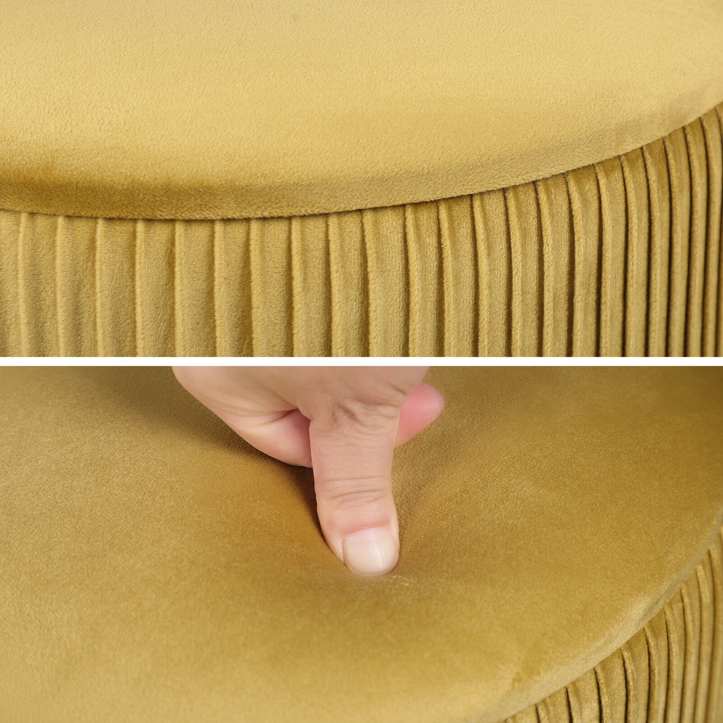 Side Table Storage Ottoman Set – Velvet, Mustard, Two Sizes