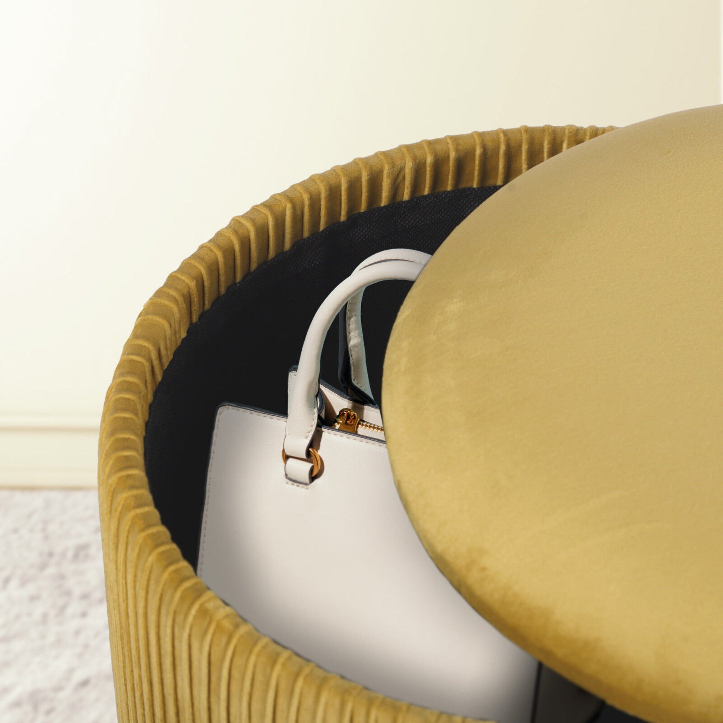 Side Table Storage Ottoman Set – Velvet, Mustard, Two Sizes