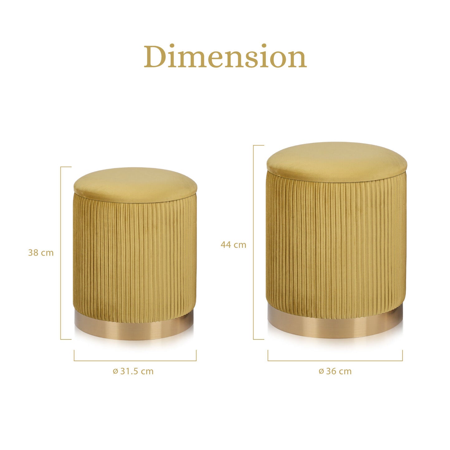 Side Table Storage Ottoman Set – Velvet, Mustard, Two Sizes