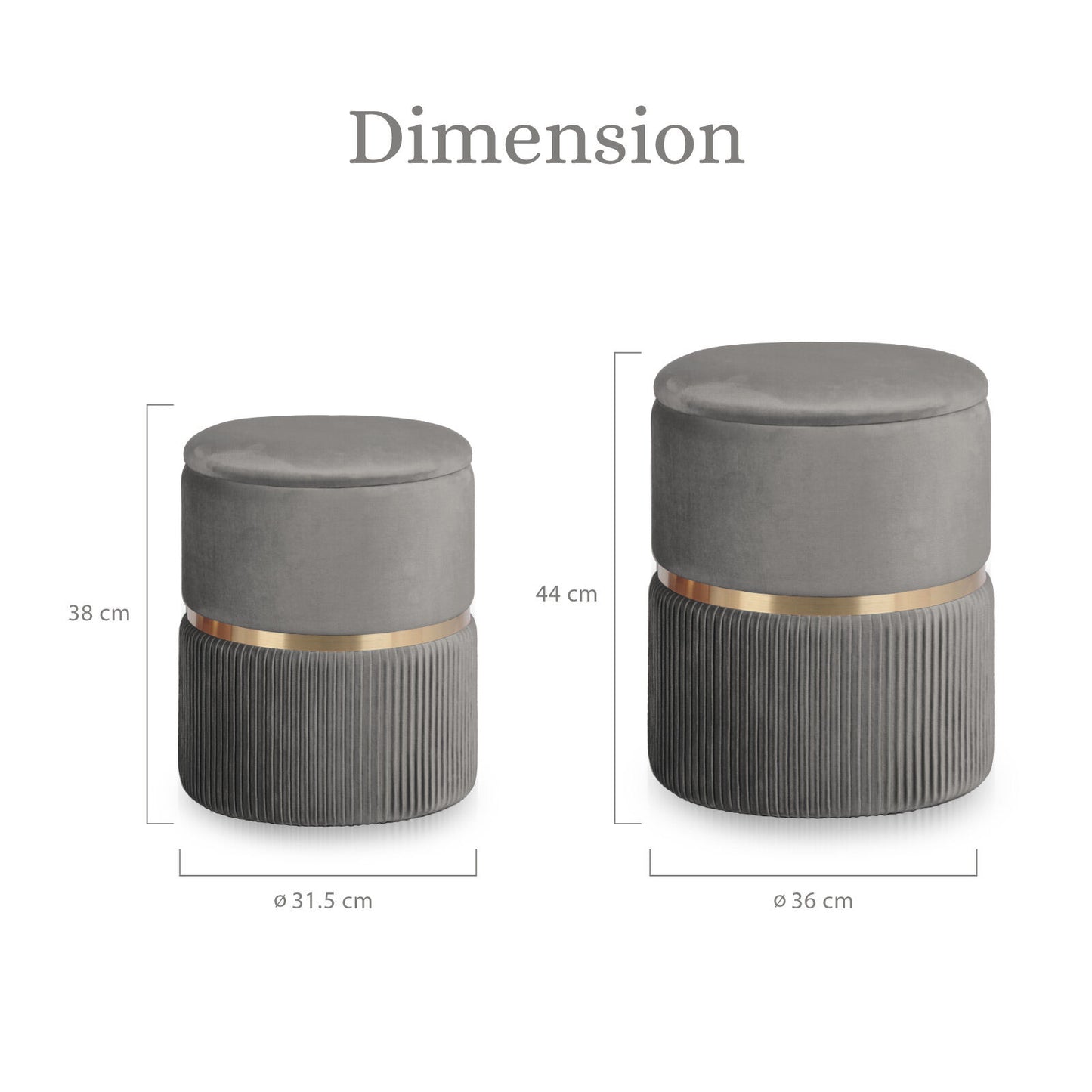 Side Table Storage Ottoman Set – Velvet Padded, Grey