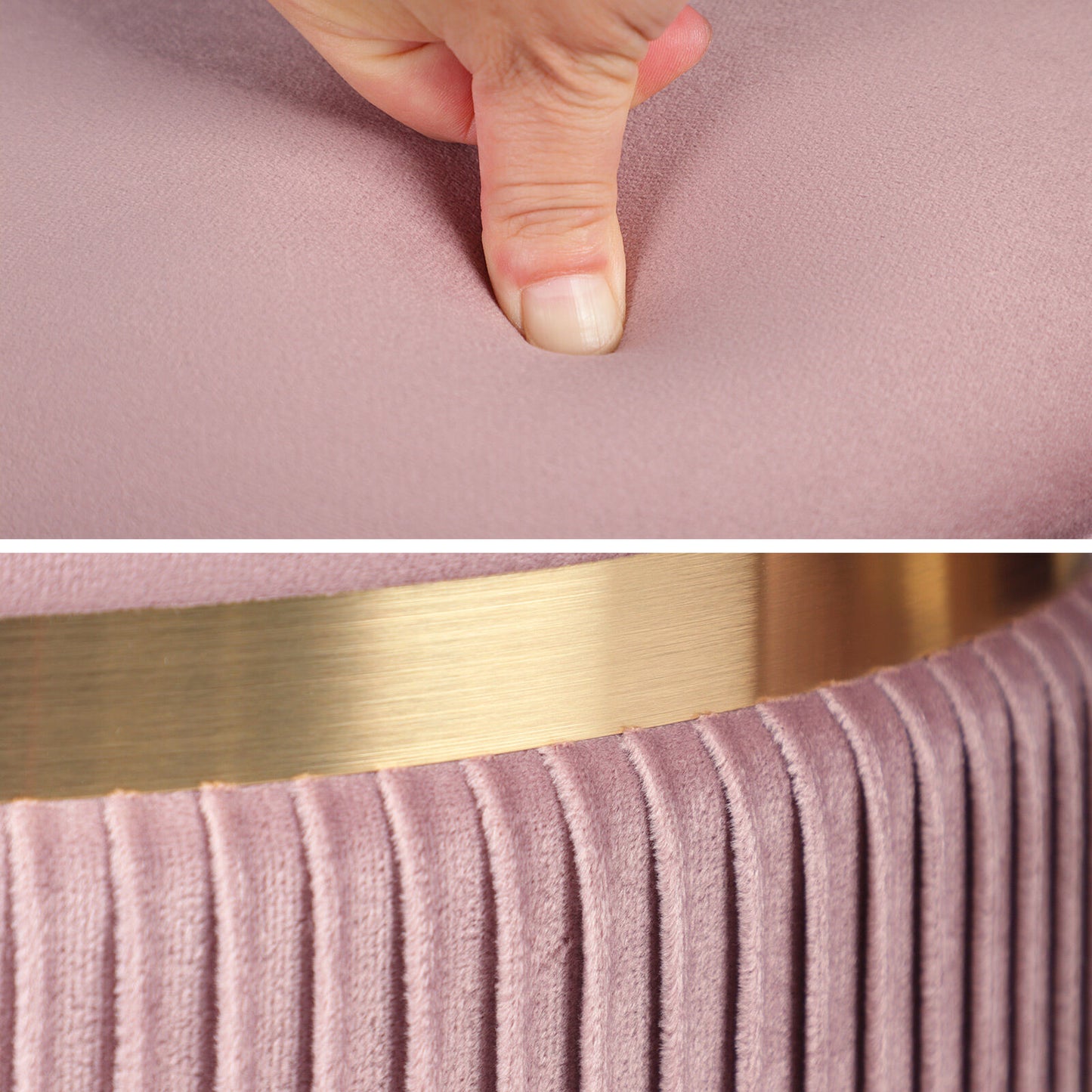 Side Table Storage Ottoman Set – Velvet Padded Footstools, Pink