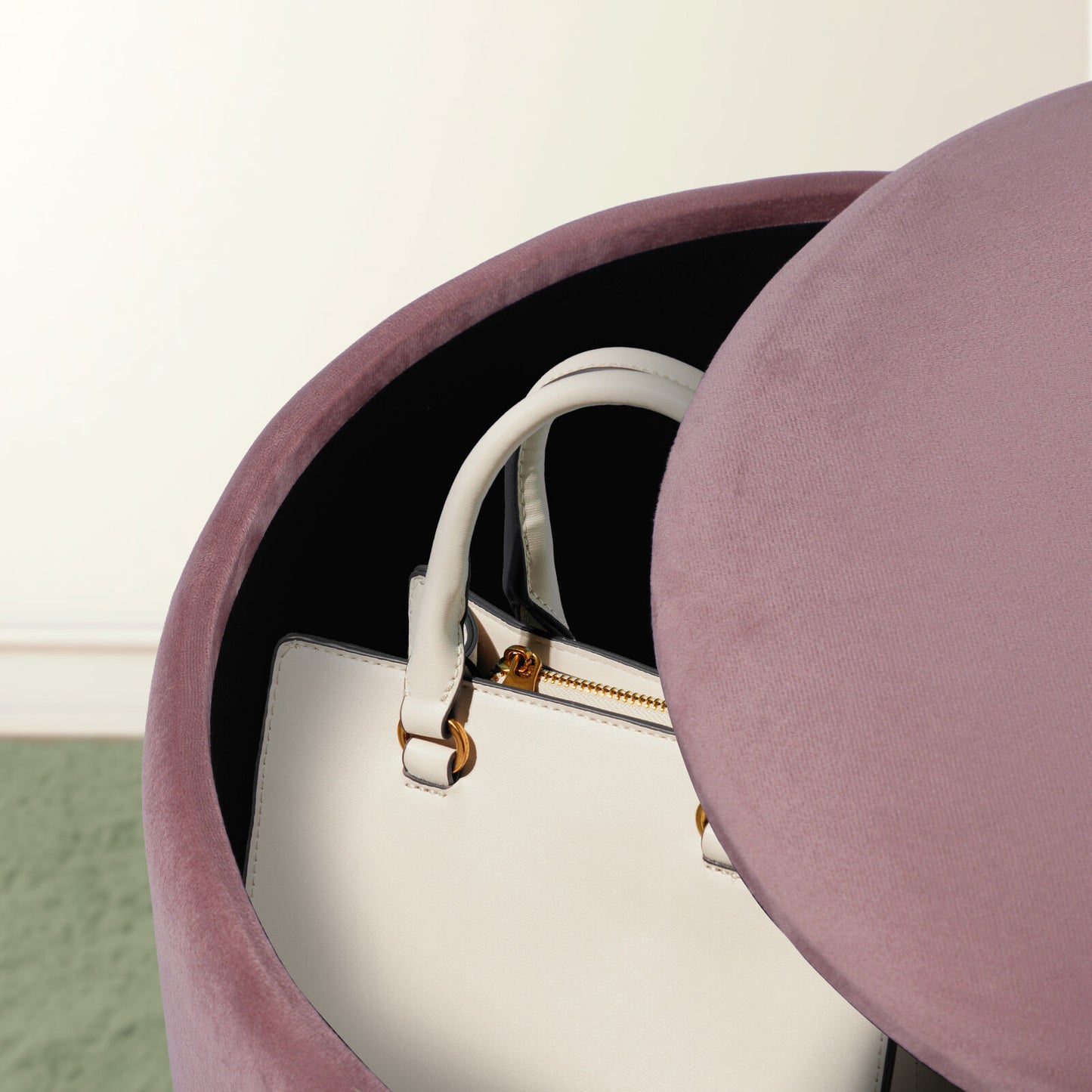 Side Table Storage Ottoman Set – Velvet Padded Footstools, Pink