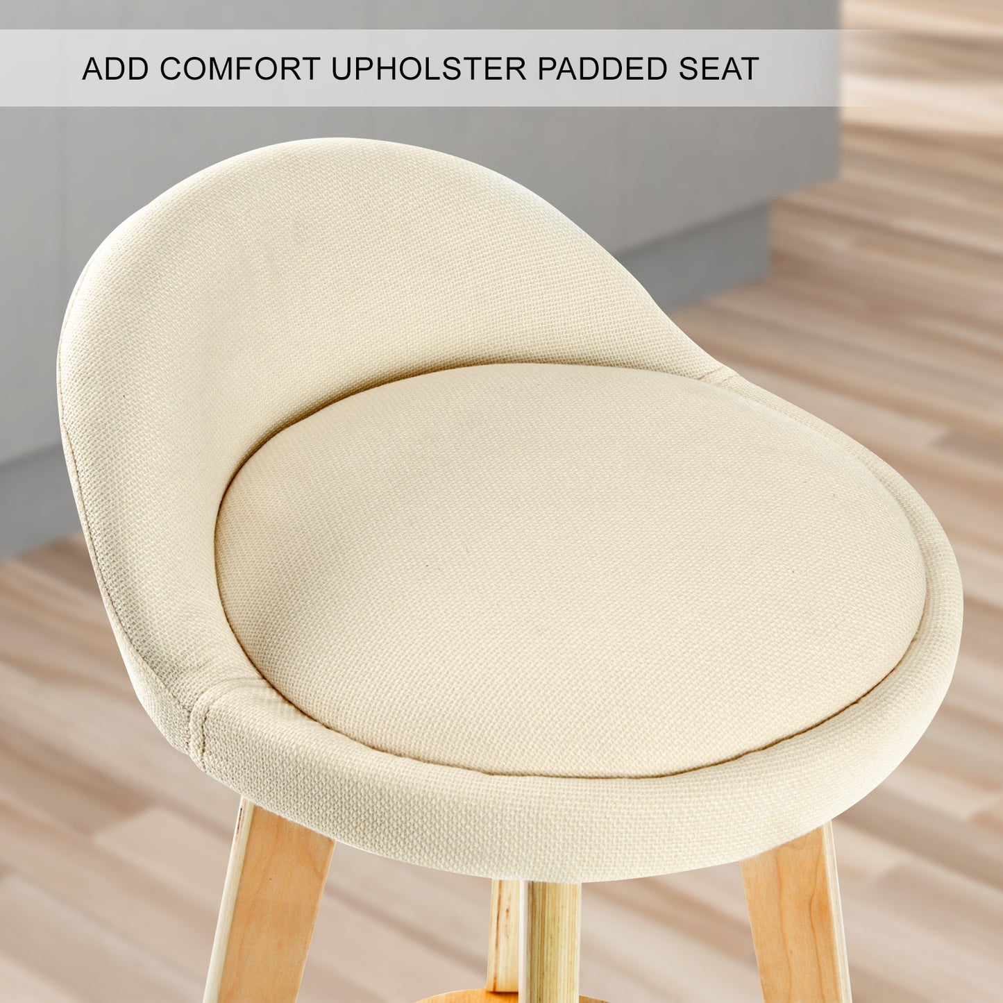 2X Wooden Bar Stool Dining Chair Fabric Leather LEILA 72cm