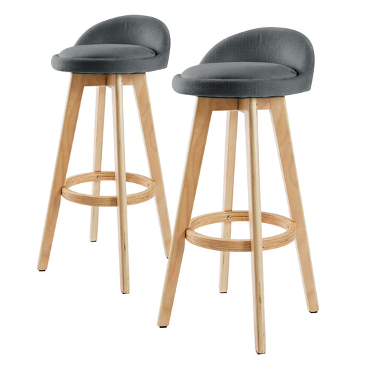 2X Wooden Bar Stool Dining Chair Fabric Leather LEILA 72cm