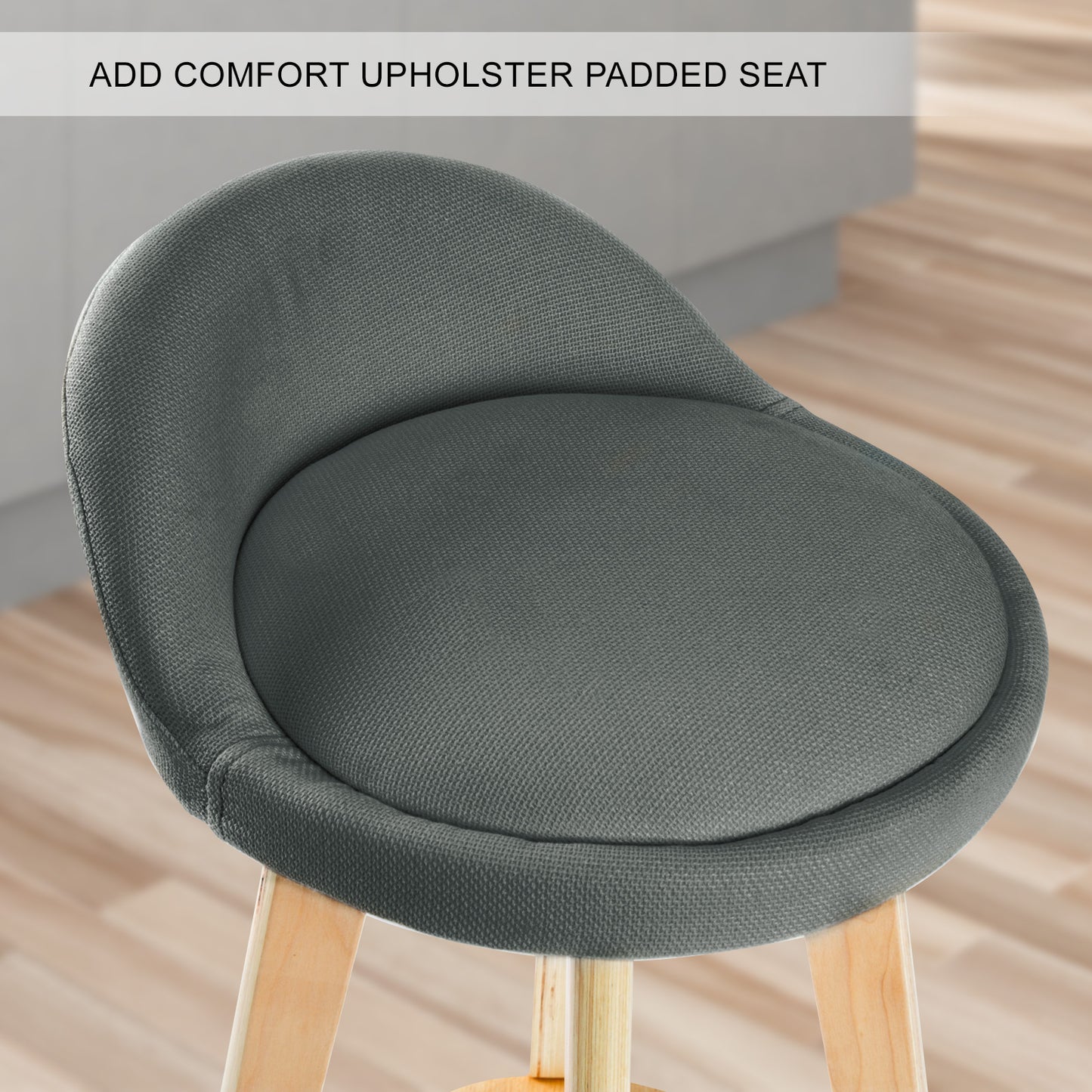 2X Wooden Bar Stool Dining Chair Fabric Leather LEILA 72cm