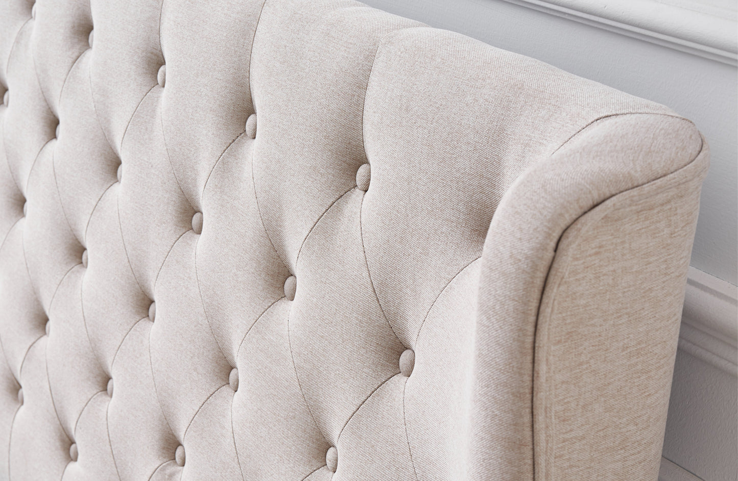Cambridge Tan Beige Linen Tufted Bed - king