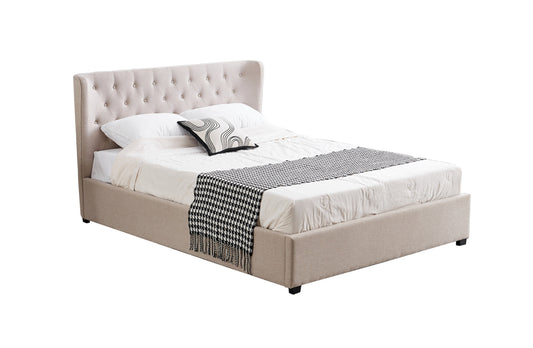 Cambridge Tan Beige Linen Tufted Bed