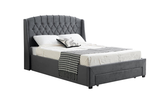 Paris Tall Tufted Velvet Bed with Storage Drawer