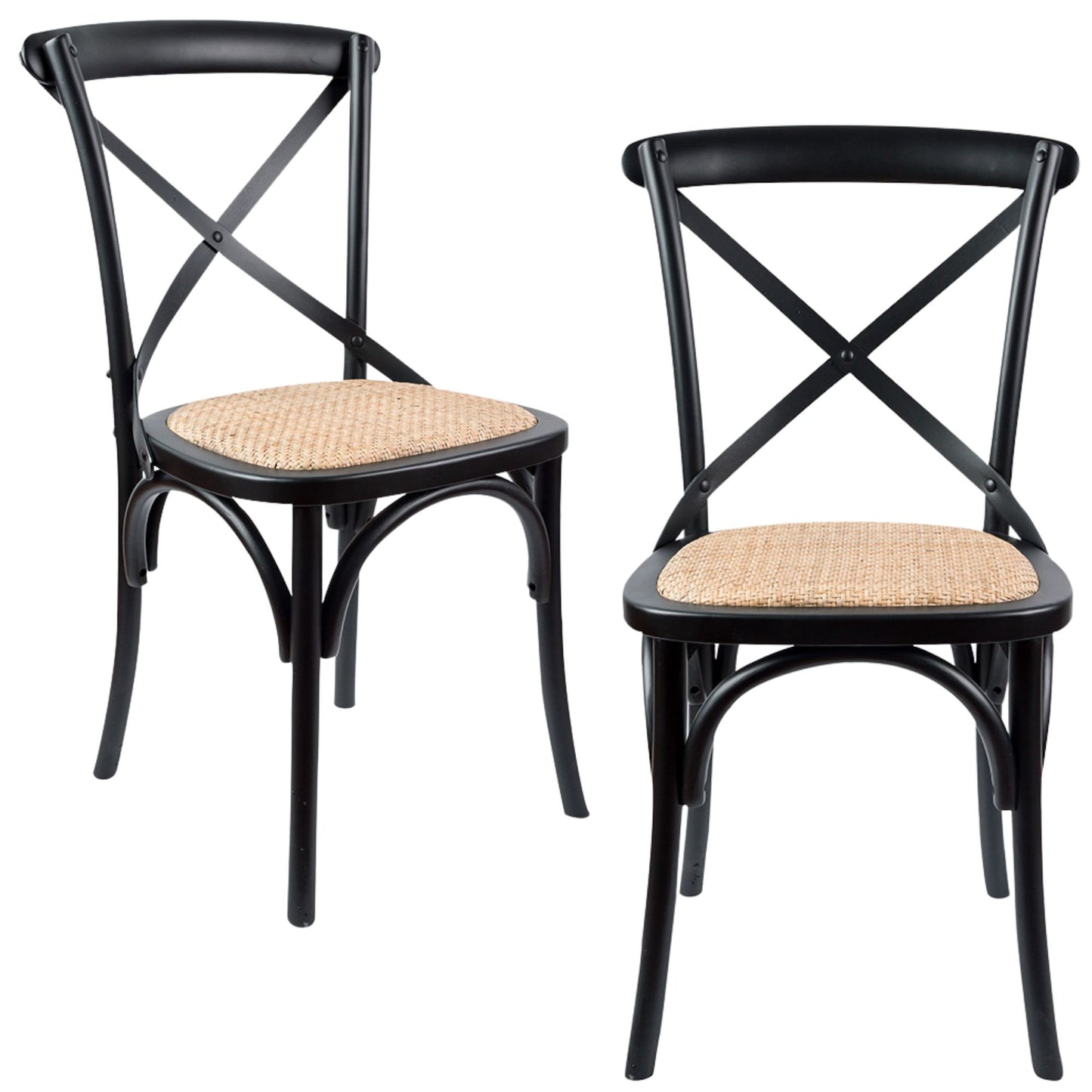 Aster Crossback Dining Chair and Bar Stool Set Solid Birch Timber Rattan Seat