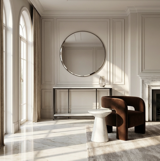 Interior Ave - Bronte Dual Layer Marble Stone Console - White Marble Stone