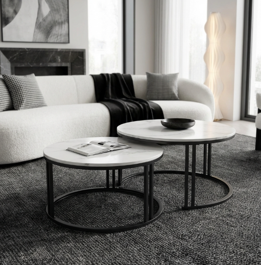 Interior Ave - Premier Nested Coffee Table Set - White Marble Stone
