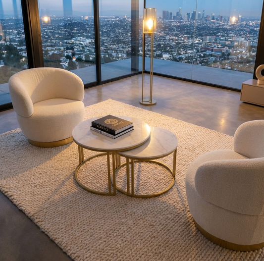 Interior Ave - Premier Nested Coffee Table Set - White Marble Stone