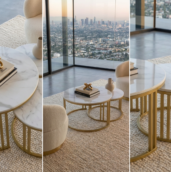 Interior Ave - Premier Nested Coffee Table Set - White Marble Stone