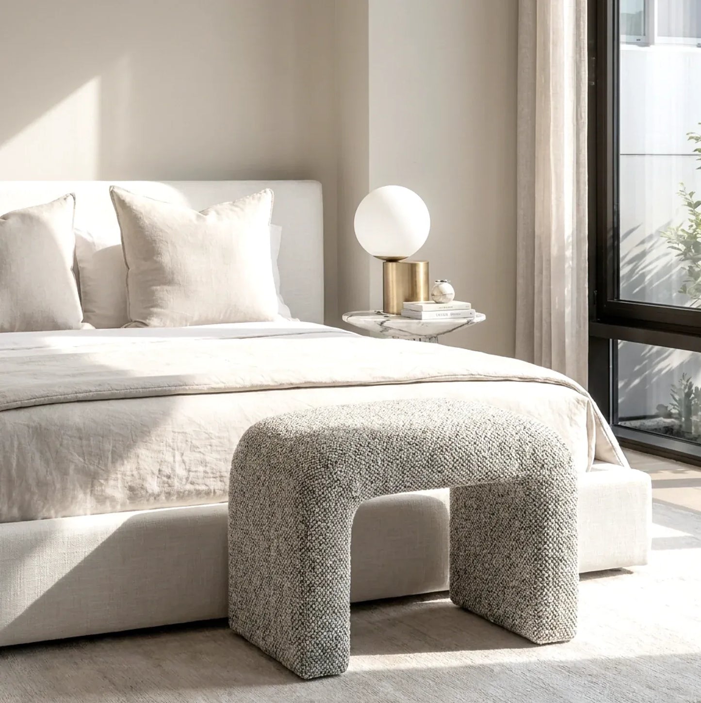 Interior Ave - Hendrix Arched Textured Ottoman - Frosted Stone