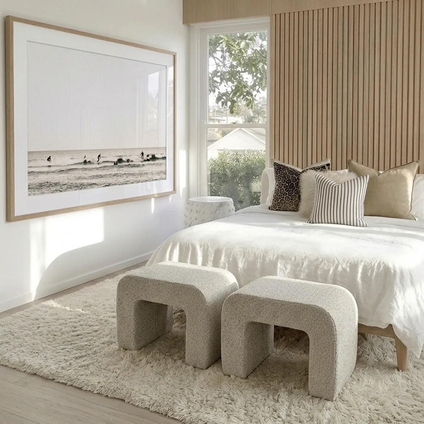 Interior Ave - Hendrix Arched Textured Ottoman - Frosted Stone