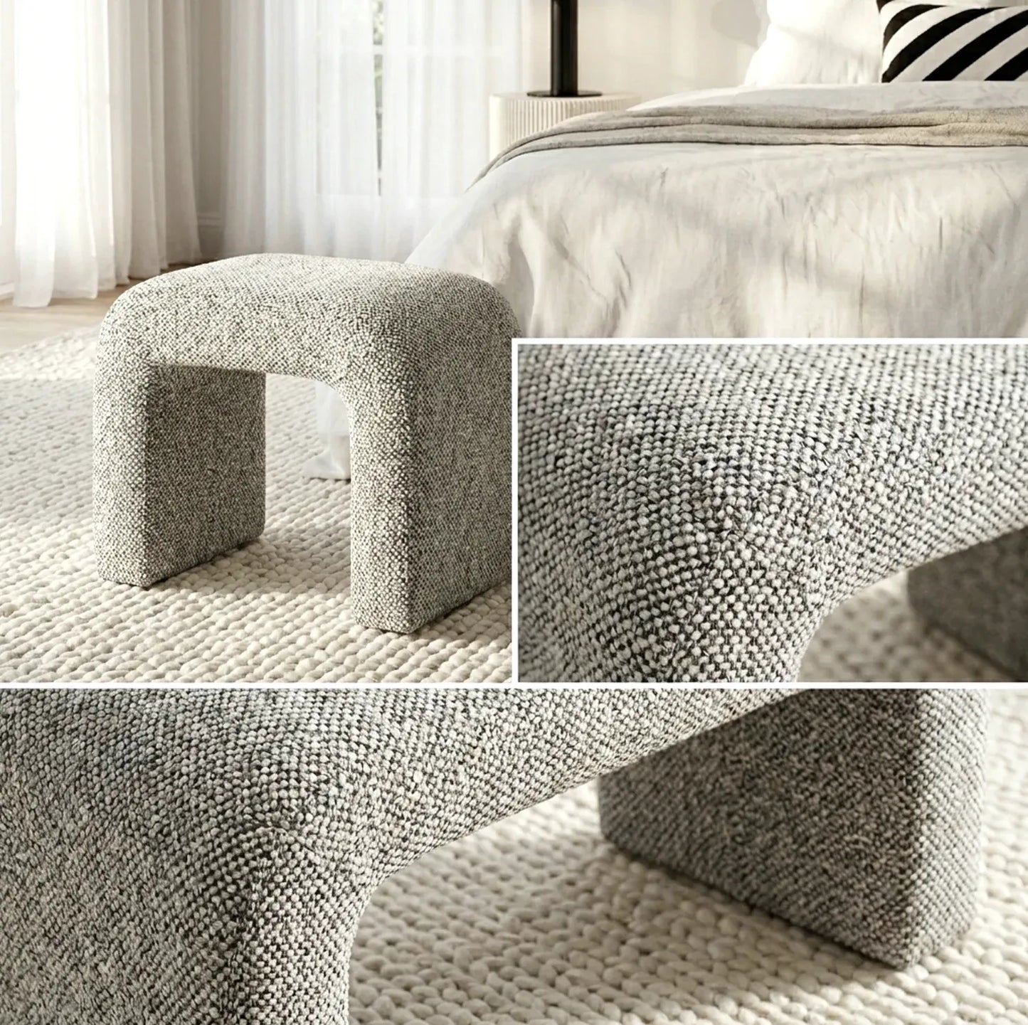 Interior Ave - Hendrix Arched Textured Ottoman - Frosted Stone