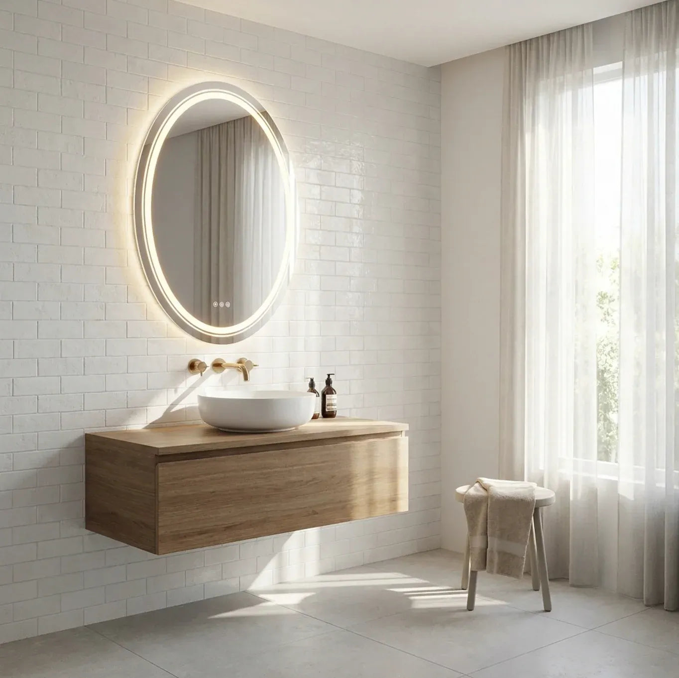 Oval Frameless LED Bathroom Mirror – Touch Sensor, Anti-Fog, 60x80cm