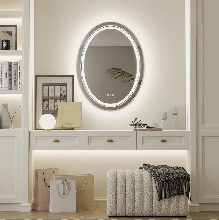 Oval Frameless LED Bathroom Mirror – Touch Sensor, Anti-Fog, 60x80cm