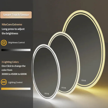Oval frameless LED bathroom mirror with touch sensor and anti-fog feature, 60x80cm, by The Willow Stone Collective.