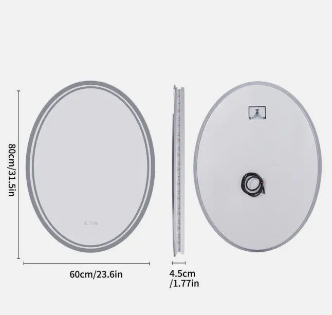 Oval Frameless LED Bathroom Mirror – Touch Sensor, Anti-Fog, 60x80cm