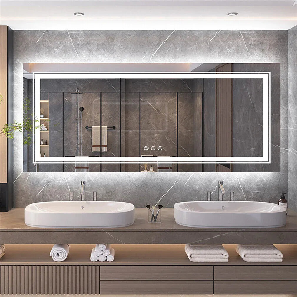 Rectangle Frameless LED Bathroom Mirror – Backlit Touch Control, 120 x 80 cm