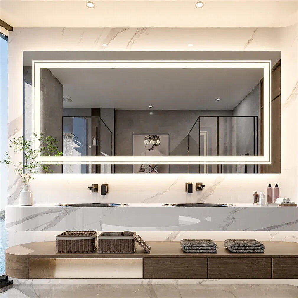 Rectangle Frameless LED Bathroom Mirror – Backlit Touch Control, 120 x 80 cm