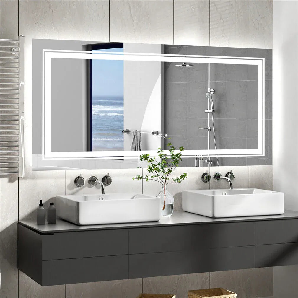 Rectangle Frameless LED Bathroom Mirror – Backlit Touch Control, 120 x 80 cm