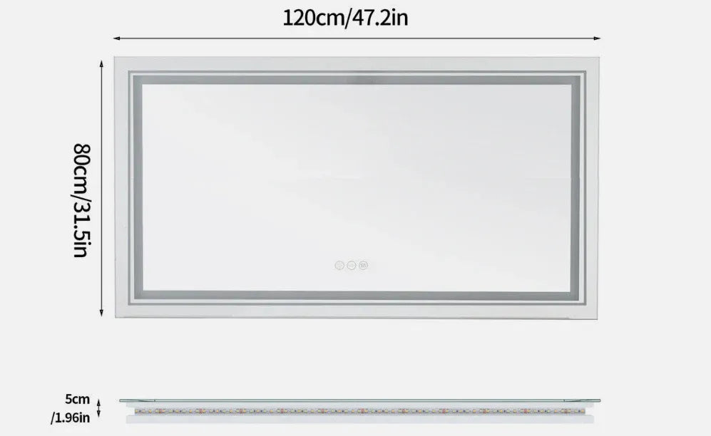 Rectangle Frameless LED Bathroom Mirror – Backlit Touch Control, 120 x 80 cm