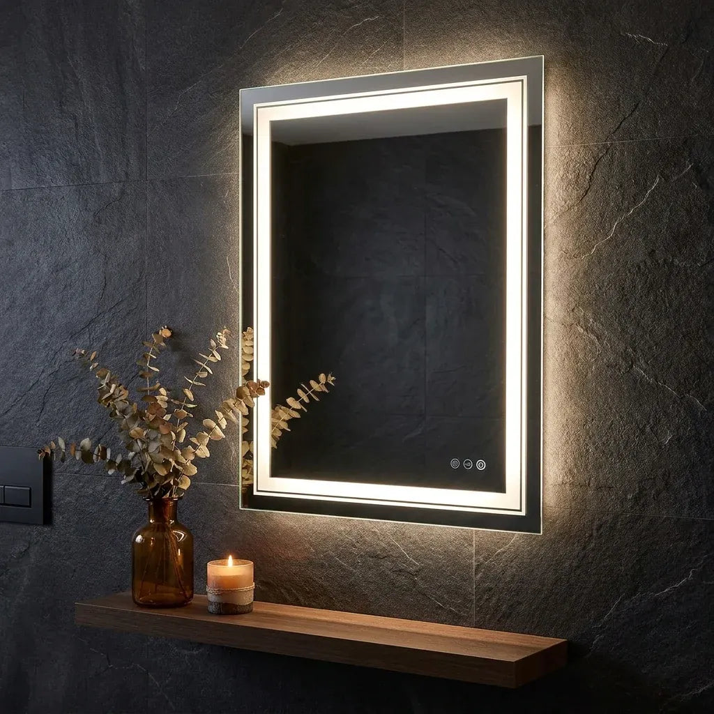 LED Frameless Bathroom Mirror – Backlit, Touch Control, 50 x 70 cm