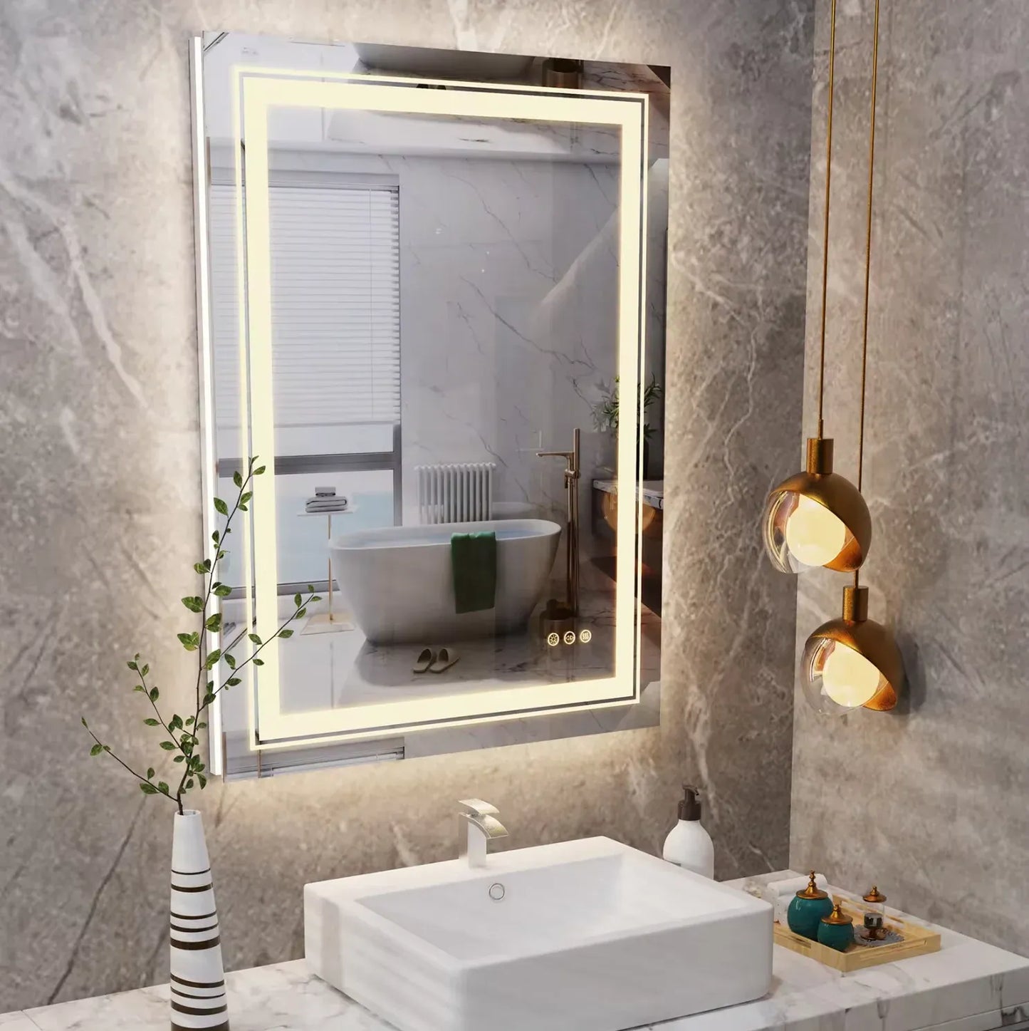 LED Frameless Bathroom Mirror – Backlit, Touch Control, 50 x 70 cm