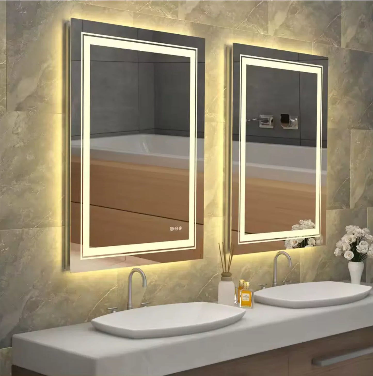 LED Frameless Bathroom Mirror – Backlit, Touch Control, 50 x 70 cm